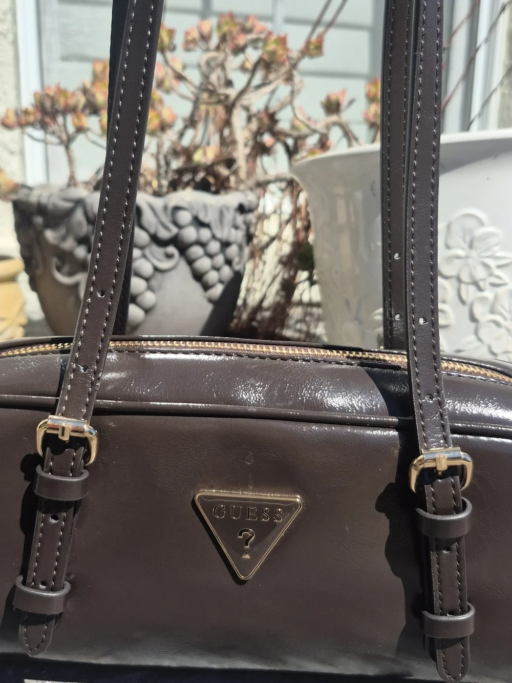 GUESS Brown Leather Double-Handle Shoulder Bag